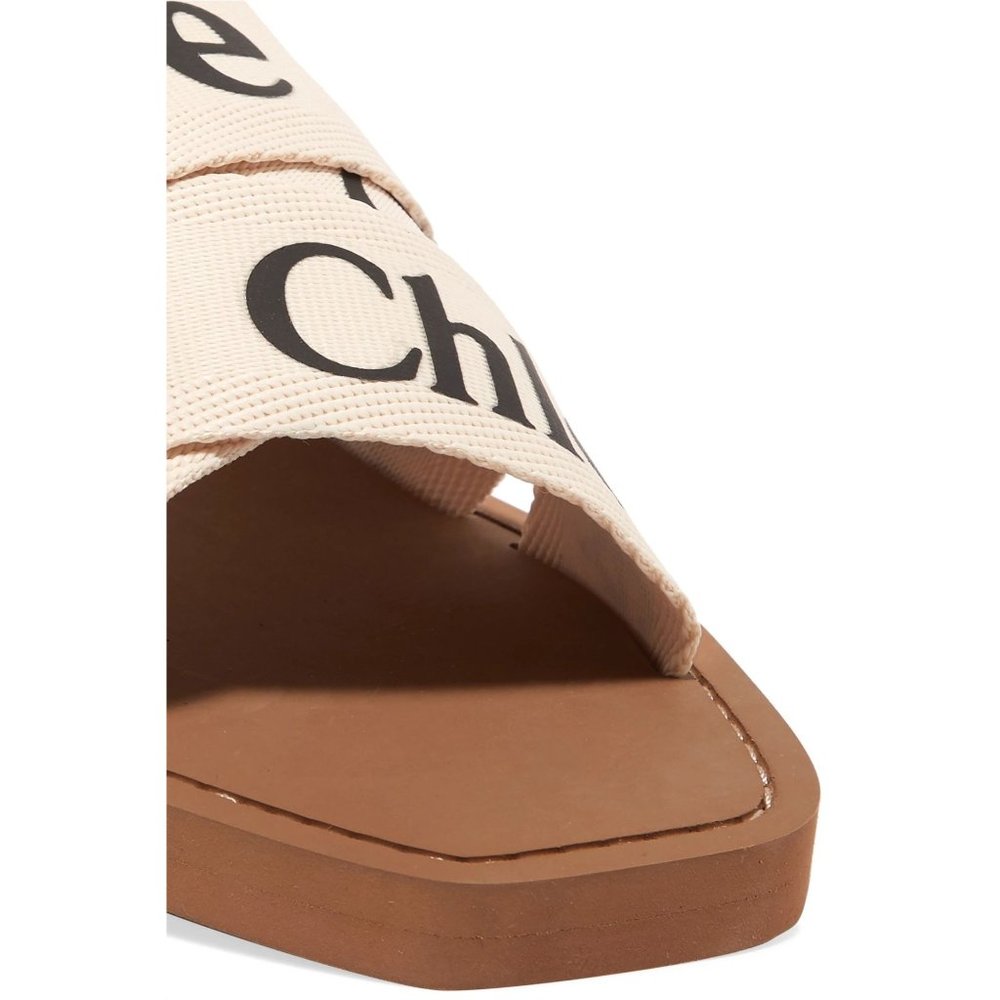 Chloé Brown Leather Slide Sandals with Cream Logo Straps - Picture 13 of 15